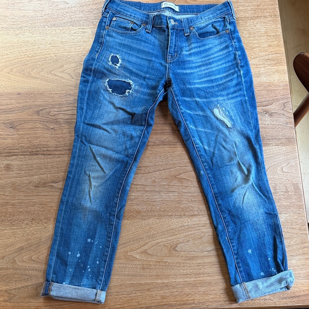 Madewell Distressed Slim Boy Jean in Medium Blue 26